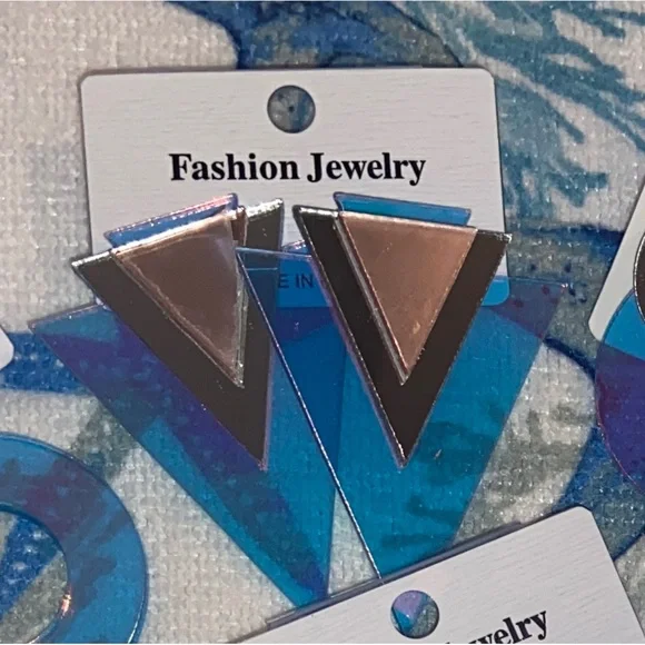 ⏬Triangle Shaped Funky Fun Far-out Earrings- Geometric and Colorful ⏫ - Picture 1 of 10
